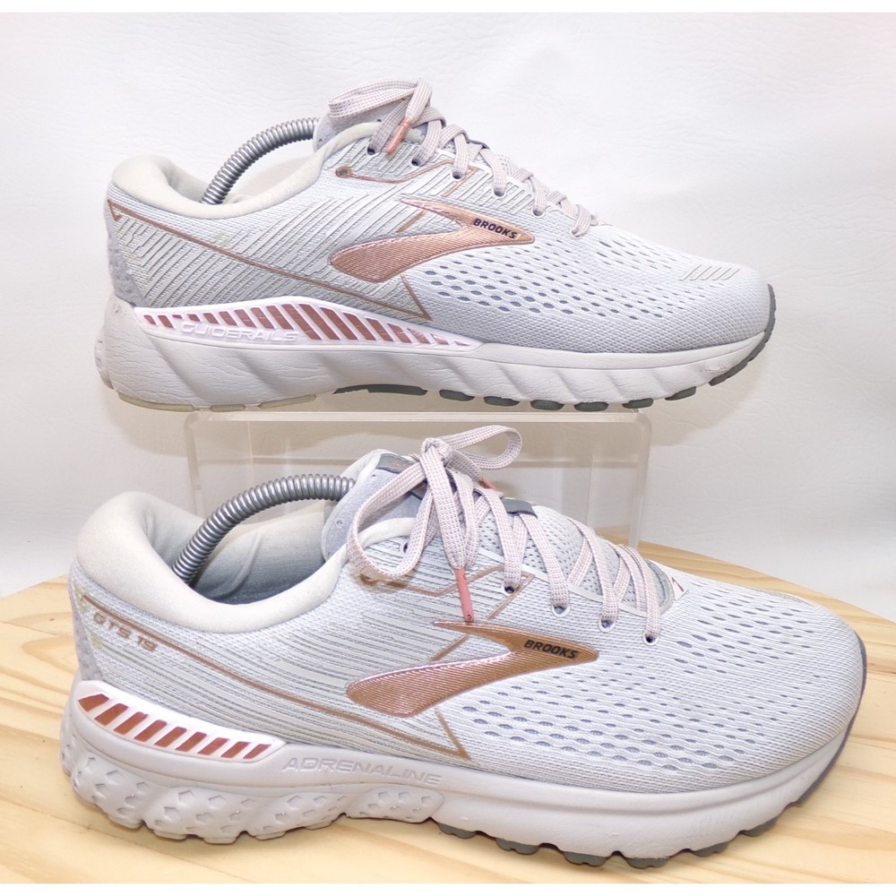 Brooks Adrenaline GTS 19 Running Shoes Womens Gray Rose Gold Size 11.5 Sneakers